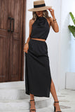 Halter Neck Cutout Front Solid Color Dress