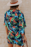 Button Drawstring Waisted Loose Style Printed Dress