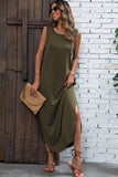 Sleeveless Round Neck Solid Color Maxi Dress