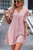 Ruffle Shoulder V Neck Solid Casual Dress