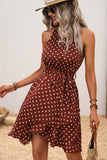 Dots Print Tie Waist Fashion Casual Dress