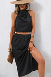 Halter Neck Cutout Front Solid Color Dress