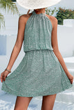 Fashion Polka Dot Print Halter Neck Casual Dress