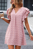 Ruffle Shoulder V Neck Solid Casual Dress