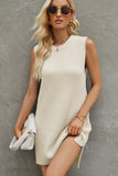 Round Neck Split Side Knot Waist Knitting Dress