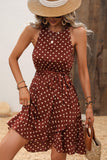 Dots Print Tie Waist Fashion Casual Dress