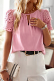 Hollow Patchwork Solid Color Casual Tops