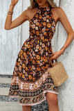 Halter Neck Tie Waist Floral Print Casual Dress