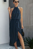 Halter Neck Tie Waist Solid Casual Dress