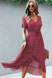 Fashion Dots Print High Waist V Neck Casual Dress
