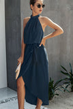 Halter Neck Tie Waist Solid Casual Dress