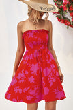 Smocked Frill Bandeau Floral Print Mini Dress