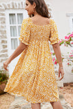 Floral Print Hook Design V Neck Casual Dress