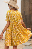 Floral Print V Neck Short Sleeve Casual Dress