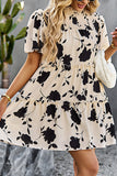 Smocked Design Print Casual Dress