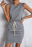Solid Color Drawstring Waist Casual Dress