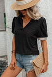 Solid Color Patchwork Short Sleeve Casual Tops