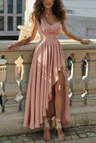 One Shoulder Ruched Asymmetrical Maxi Dress - Fashiondia