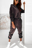 Velvet Drawstring Hooded Joggrt Set