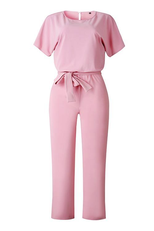 Short Sleeve Knot Jumpsuit - Fashionpara
