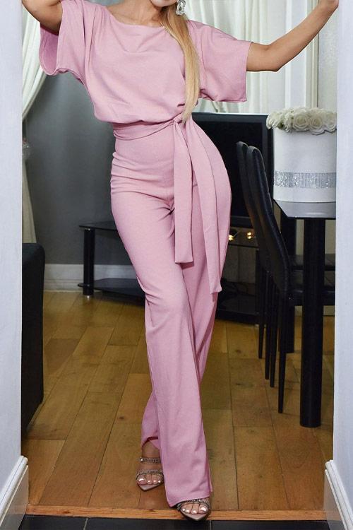 Short Sleeve Knot Jumpsuit - Fashionpara