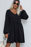 Fashion Solid Color V Neck Casual Dress