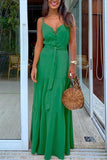 Button Belted Slip Maxi Dress