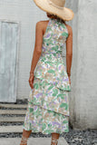 Fashion Print Knot Waist Ruffle Sleeveless Dress