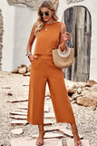 Solid Color Sleeveless Round Neck Two Pieces Set