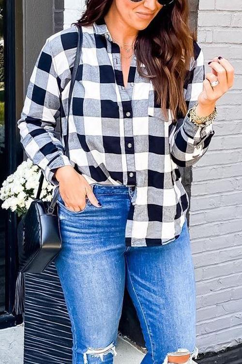 Versatile Button Plaid Pockets Shirt - Fashionpara
