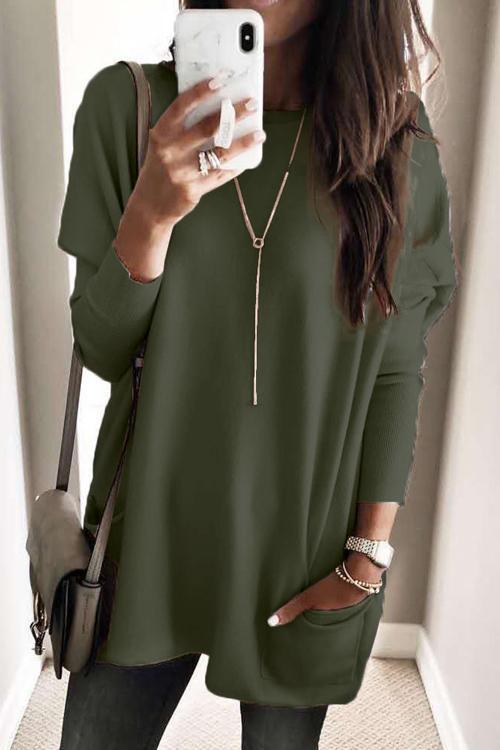 Pockets Long Sleeve Loose T Shirt - Fashionpara