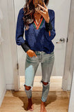 Leopard Patcwork V Necl Cuff Blouse