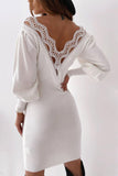Florcoo Solid Long Sleeves Knee Casual Elegant Sweater Dresses