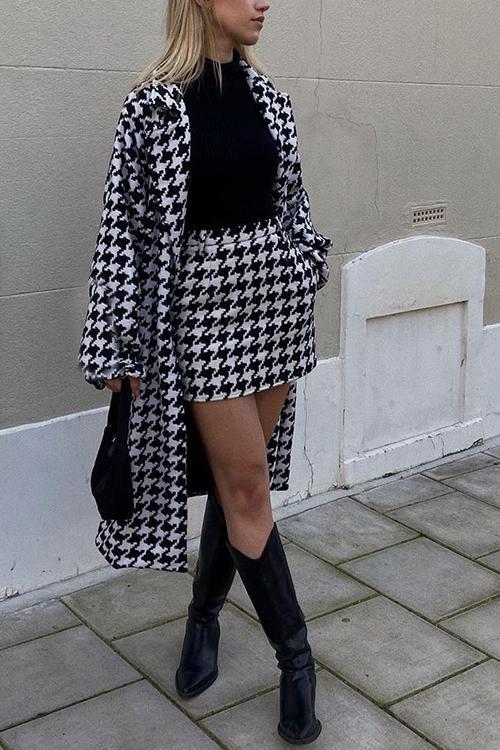 Houndstooth Mini Skirt - Fashionpara