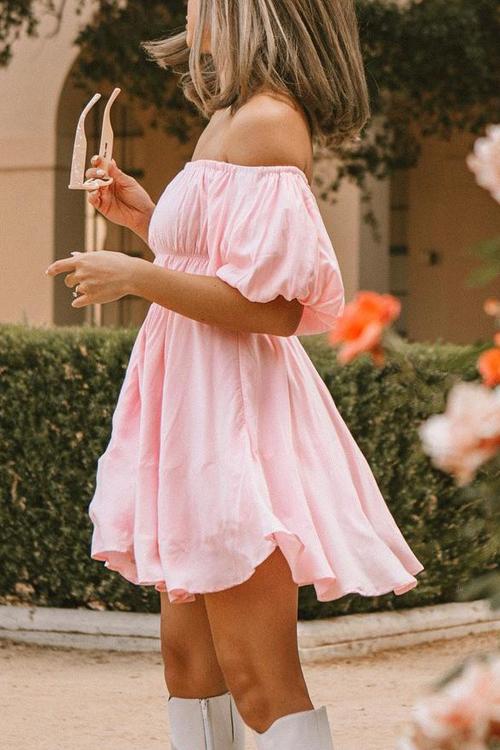 Off Shoulder Puff Sleeve Mini Dress - Fashionpara