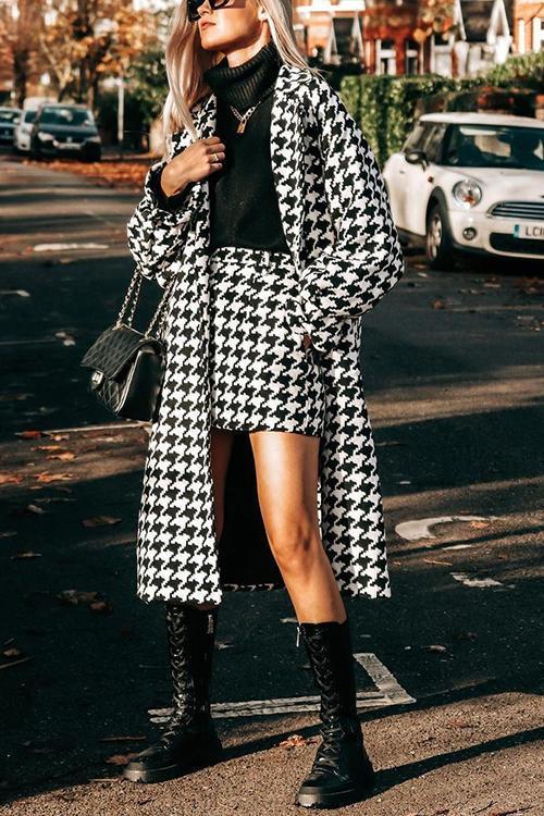 Houndstooth Mini Skirt - Fashionpara
