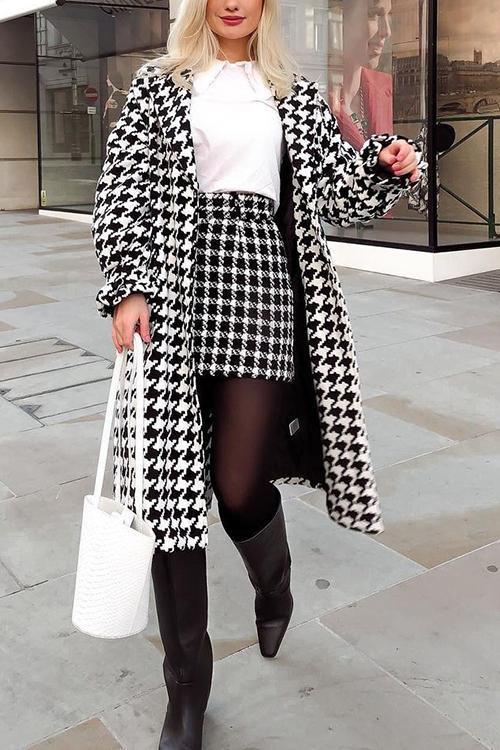 Houndstooth Mini Skirt - Fashionpara