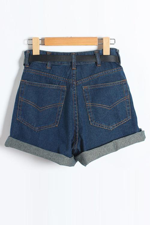 High Waist A Line Denim Shorts - Fashionpara