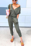 V Neck Drawstring Pockets Jumpsuits