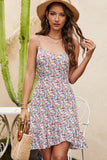 Fashion Floral Print Frill Sleeveless Casual Dress