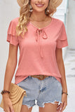 Knot Front Short Sleeve Casual Tops