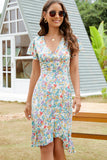 Fashion V Neck Floral Print Ruffle Hem Mini Dress