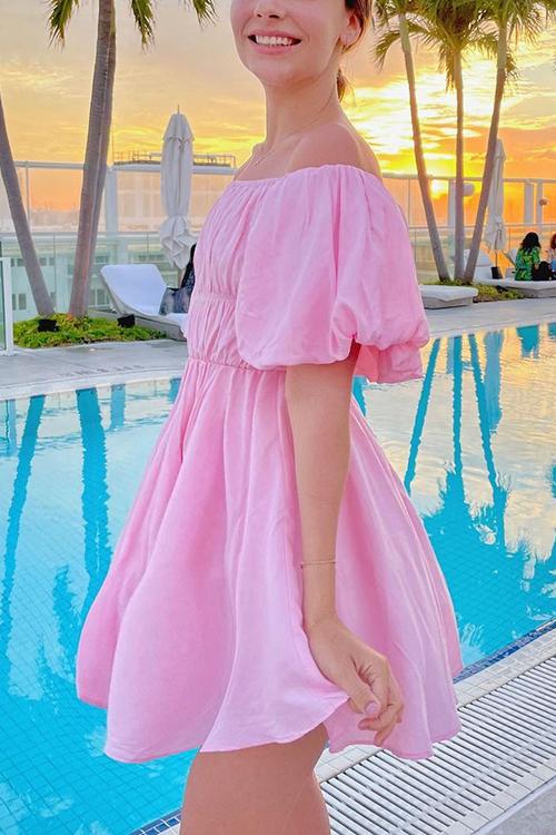 Off Shoulder Puff Sleeve Mini Dress - Fashionpara