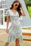 Fashion V Neck Floral Print Ruffle Hem Mini Dress