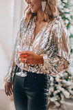 Sequin V Neck Long Sleve Top