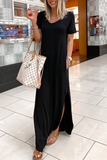 Casual Solid Slit V Neck Irregular Dress Dresses(4 Colors)