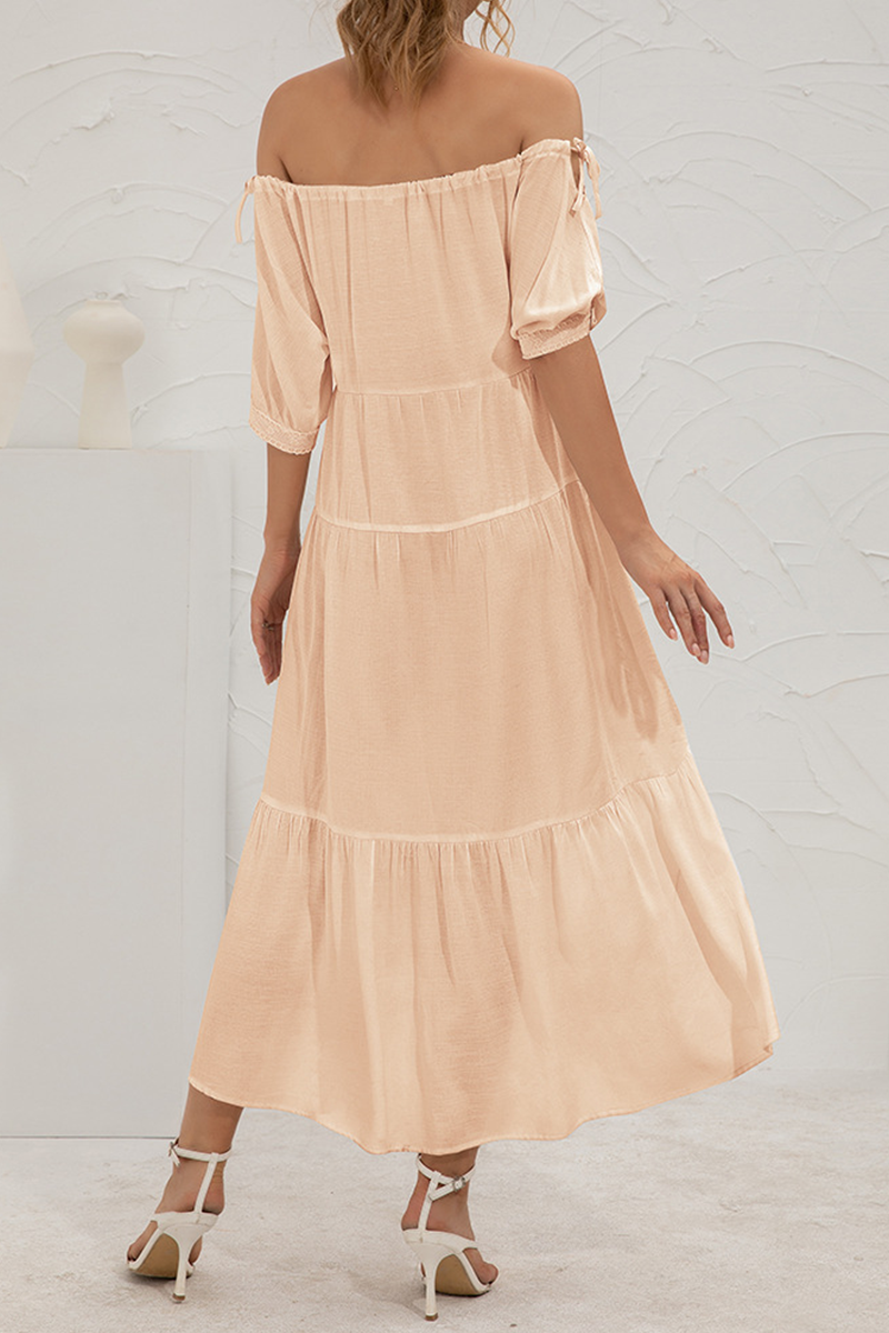 Elegant Solid Split Joint Frenulum Off the Shoulder Cake Skirt Dresses - Fashionpara