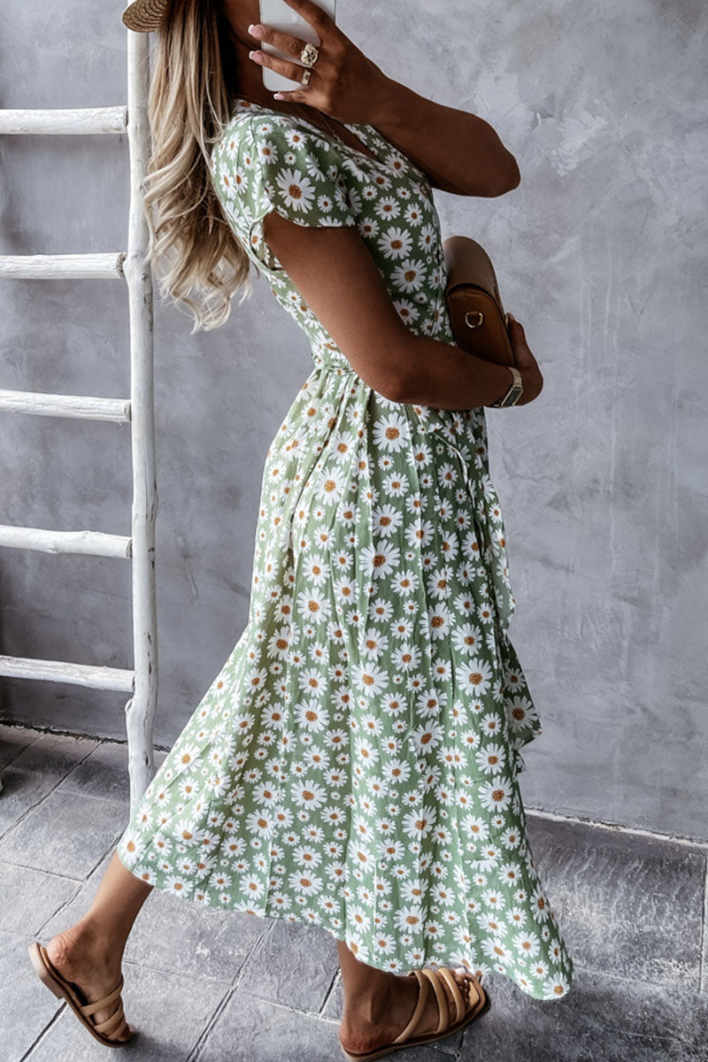 Fashion Bohemian Print Split Joint V Neck Irregular Dresses - Fashionpara