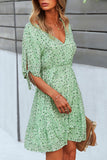Fashion Street Print Split Joint V Neck A Line Dresses(4 colors)