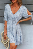 Fashion Street Print Split Joint V Neck A Line Dresses(4 colors)